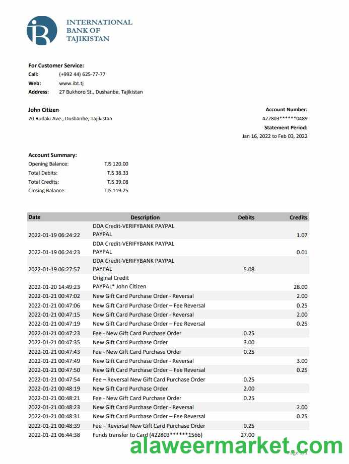 Tajikistan ITB bank statement xls